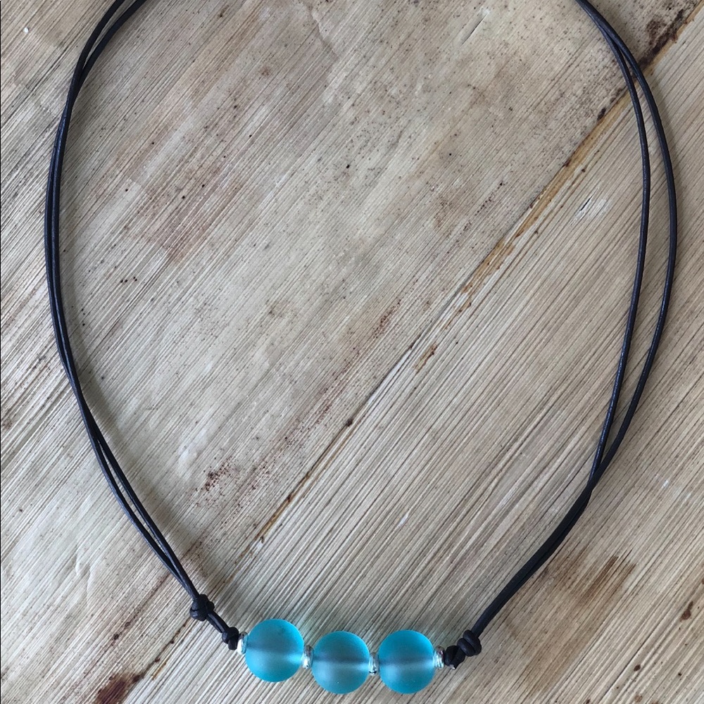 Genuine Beach Glass necklaces on Leather Cord.